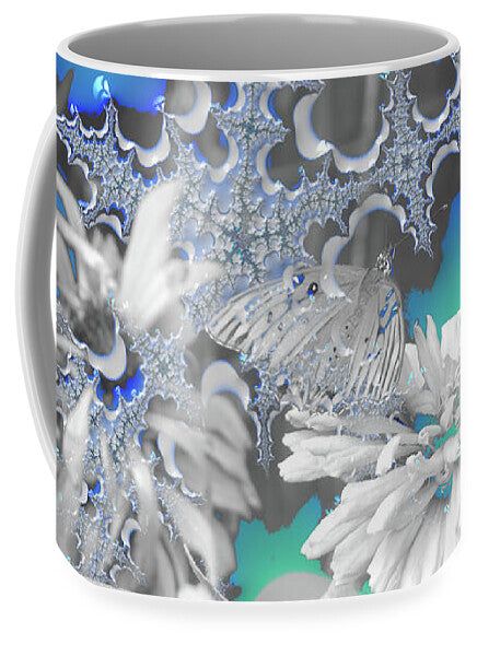 White Flowers with Bubbly Whites, Teals and Blues - Mug