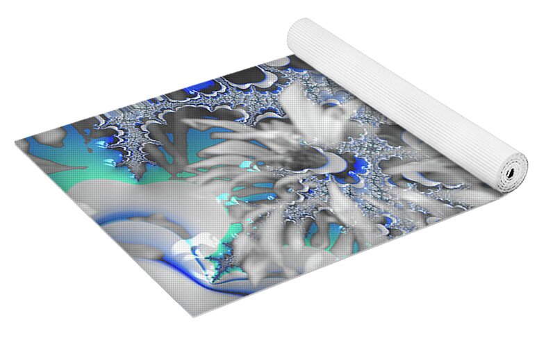 White Flowers with Bubbly Whites, Teals and Blues - Yoga Mat