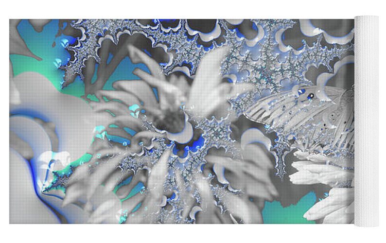 White Flowers with Bubbly Whites, Teals and Blues - Yoga Mat