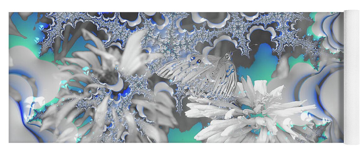 White Flowers with Bubbly Whites, Teals and Blues - Yoga Mat