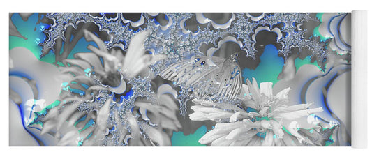 White Flowers with Bubbly Whites, Teals and Blues - Yoga Mat