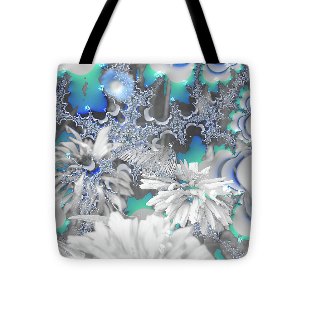 White Flowers with Bubbly Whites, Teals and Blues - Tote Bag