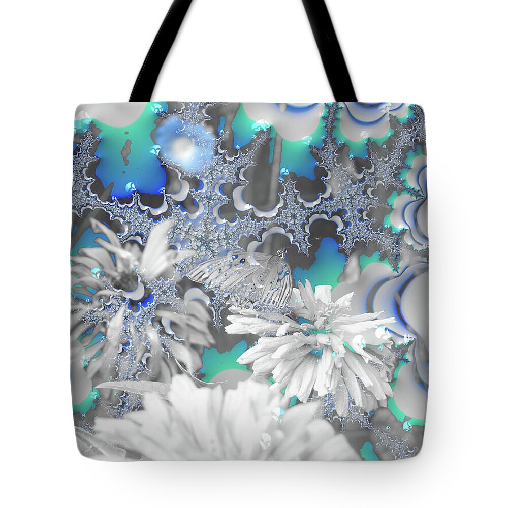 White Flowers with Bubbly Whites, Teals and Blues - Tote Bag
