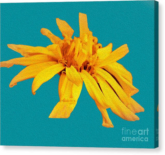 Yellow Artistic Flower and Blue Background - Canvas Print