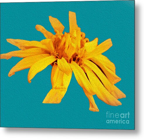 Yellow Artistic Flower and Blue Background - Metal Print