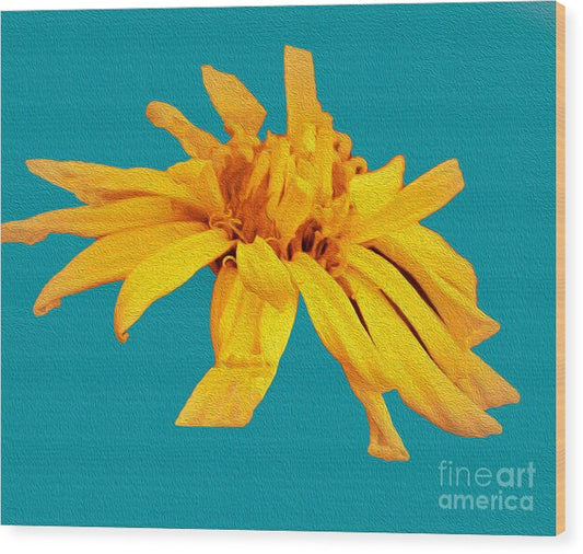 Yellow Artistic Flower and Blue Background - Wood Print