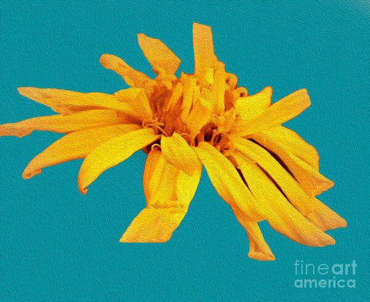 Yellow Artistic Flower and Blue Background - Art Print