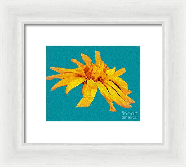 Yellow Artistic Flower and Blue Background - Framed Print