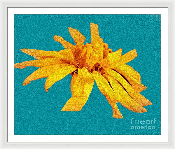 Yellow Artistic Flower and Blue Background - Framed Print
