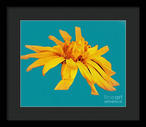 Yellow Artistic Flower and Blue Background - Framed Print