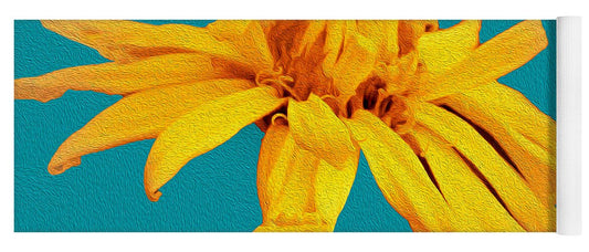 Yellow Artistic Flower and Blue Background - Yoga Mat