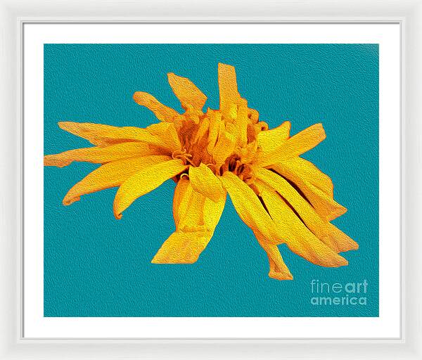 Yellow Artistic Flower and Blue Background - Framed Print