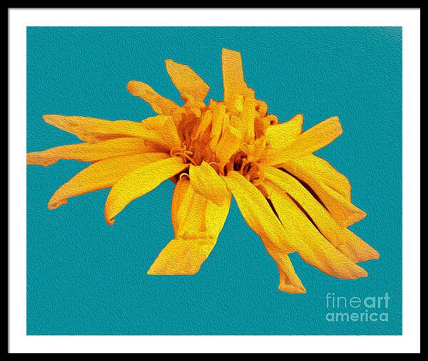 Yellow Artistic Flower and Blue Background - Framed Print