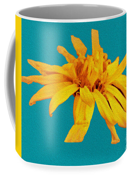 Yellow Artistic Flower and Blue Background - Mug