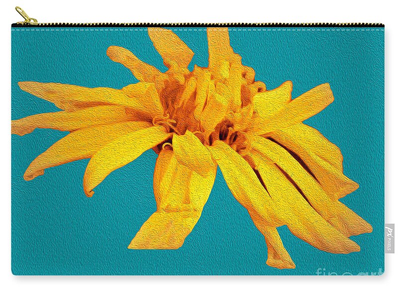 Yellow Artistic Flower and Blue Background - Zip Pouch