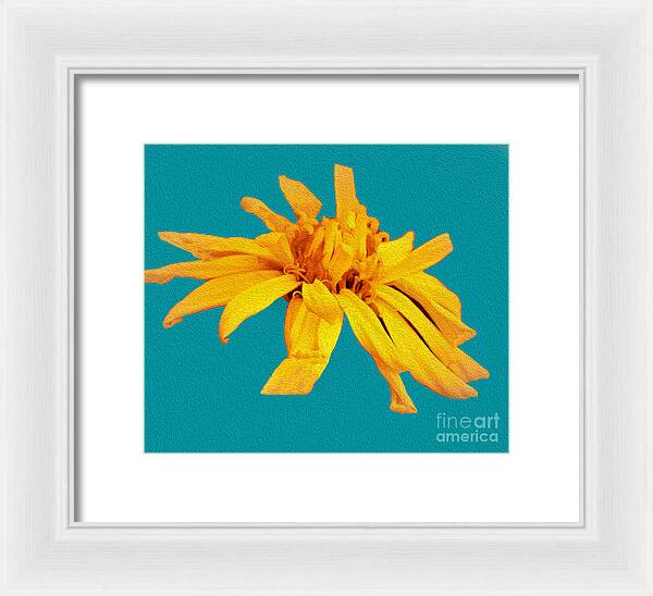 Yellow Artistic Flower and Blue Background - Framed Print