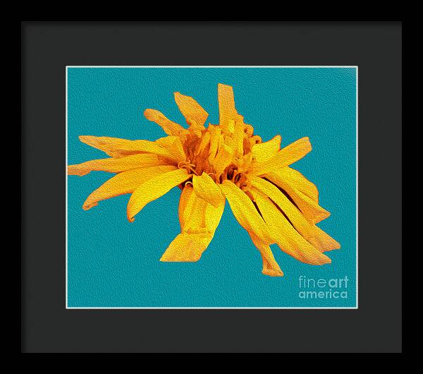 Yellow Artistic Flower and Blue Background - Framed Print