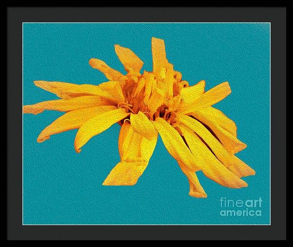 Yellow Artistic Flower and Blue Background - Framed Print