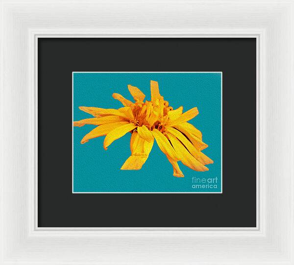 Yellow Artistic Flower and Blue Background - Framed Print