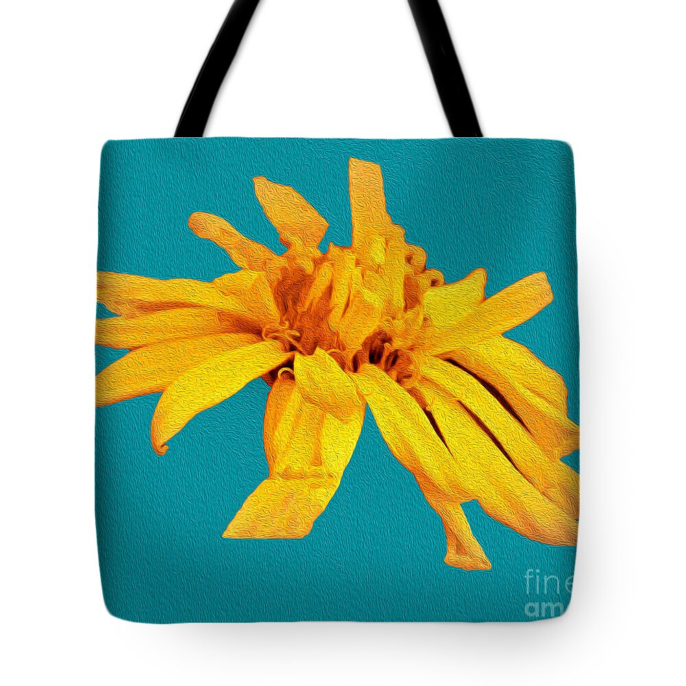 Yellow Artistic Flower and Blue Background - Tote Bag