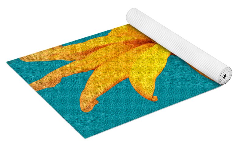 Yellow Artistic Flower and Blue Background - Yoga Mat