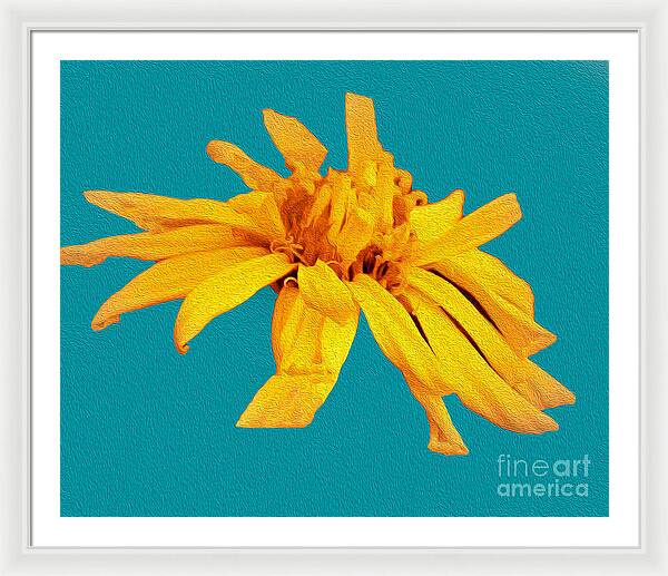 Yellow Artistic Flower and Blue Background - Framed Print