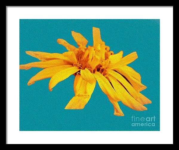 Yellow Artistic Flower and Blue Background - Framed Print