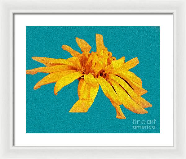 Yellow Artistic Flower and Blue Background - Framed Print