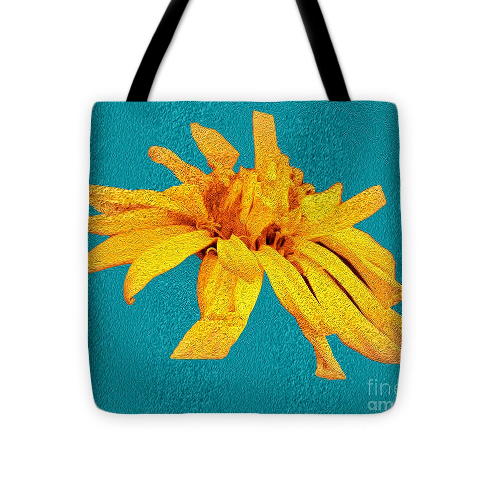 Yellow Artistic Flower and Blue Background - Tote Bag