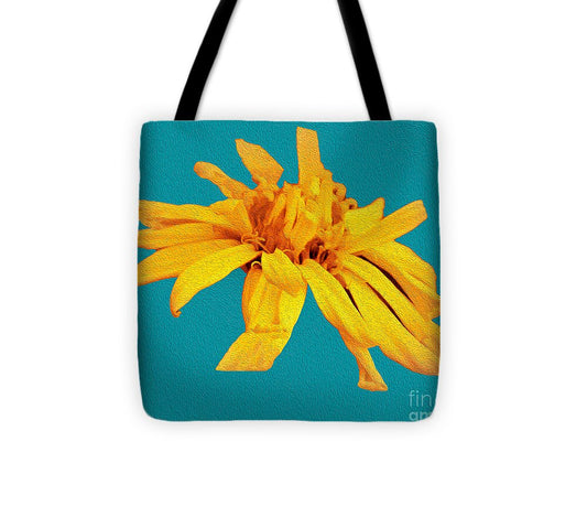 Yellow Artistic Flower and Blue Background - Tote Bag