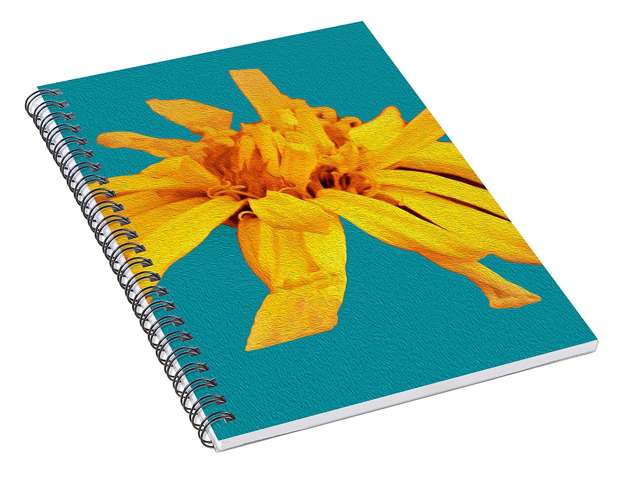 Yellow Artistic Flower and Blue Background - Spiral Notebook
