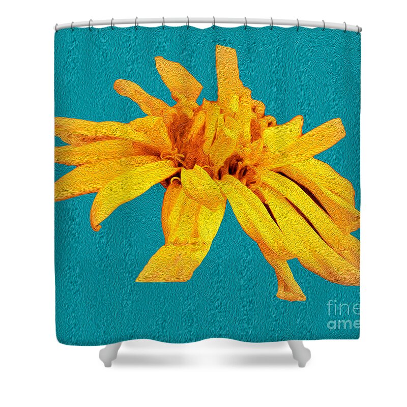 Yellow Artistic Flower and Blue Background - Shower Curtain