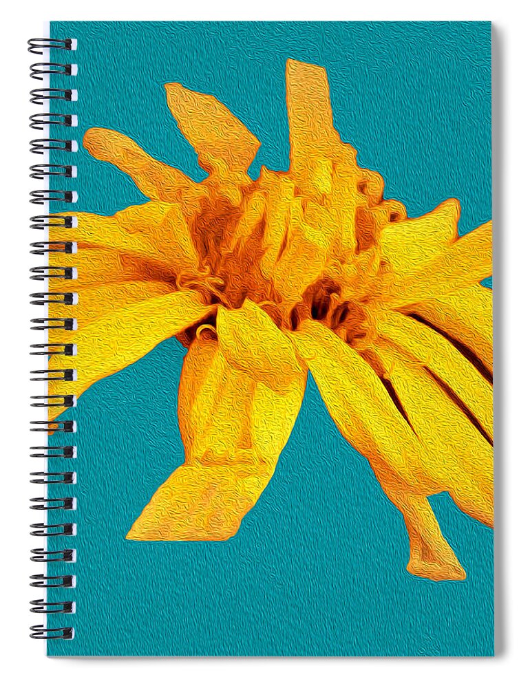Yellow Artistic Flower and Blue Background - Spiral Notebook