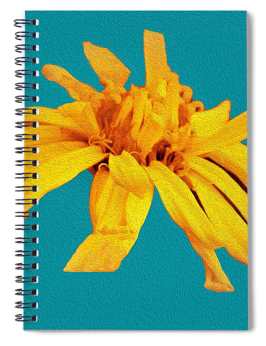 Yellow Artistic Flower and Blue Background - Spiral Notebook