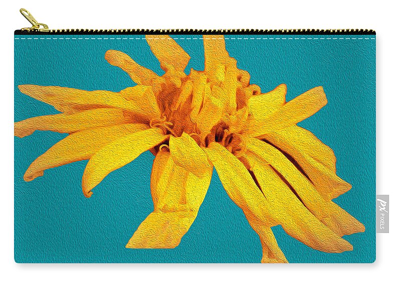 Yellow Artistic Flower and Blue Background - Zip Pouch