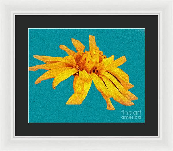 Yellow Artistic Flower and Blue Background - Framed Print