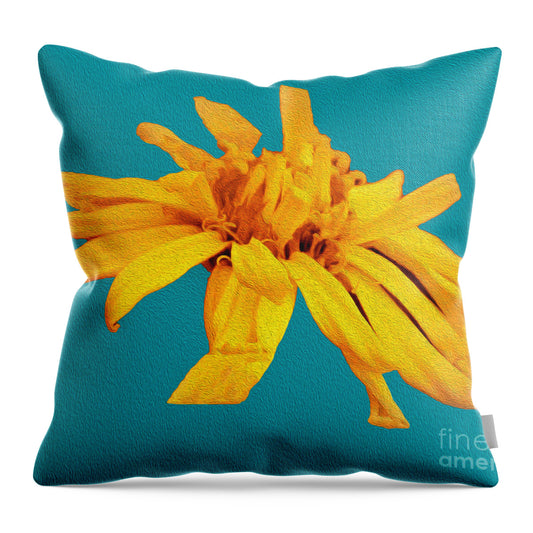 Yellow Artistic Flower and Blue Background - Throw Pillow