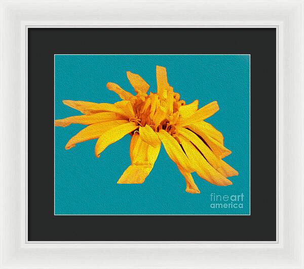 Yellow Artistic Flower and Blue Background - Framed Print