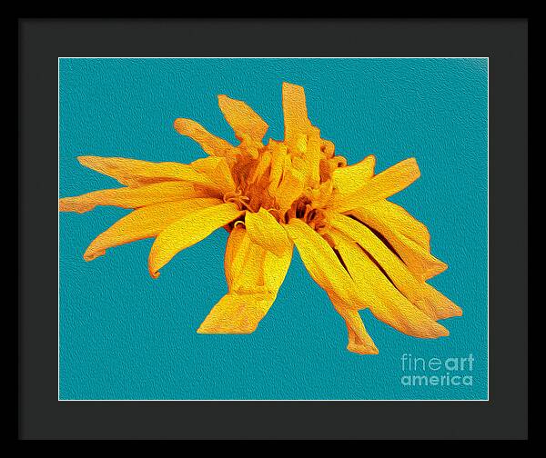 Yellow Artistic Flower and Blue Background - Framed Print