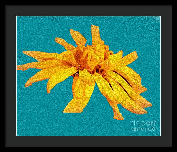Yellow Artistic Flower and Blue Background - Framed Print