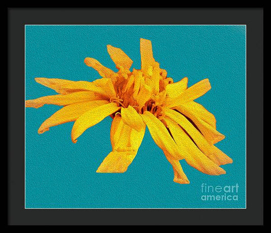 Yellow Artistic Flower and Blue Background - Framed Print