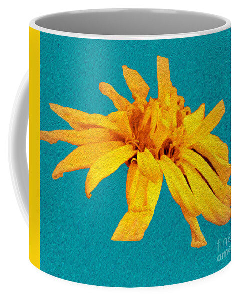 Yellow Artistic Flower and Blue Background - Mug