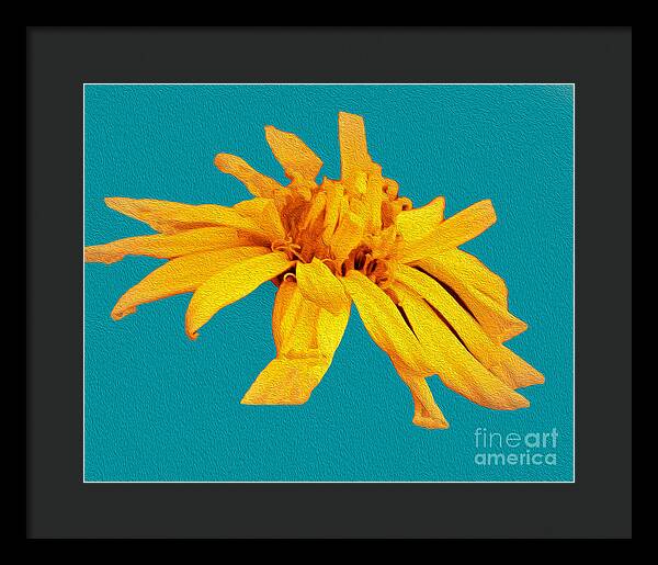 Yellow Artistic Flower and Blue Background - Framed Print