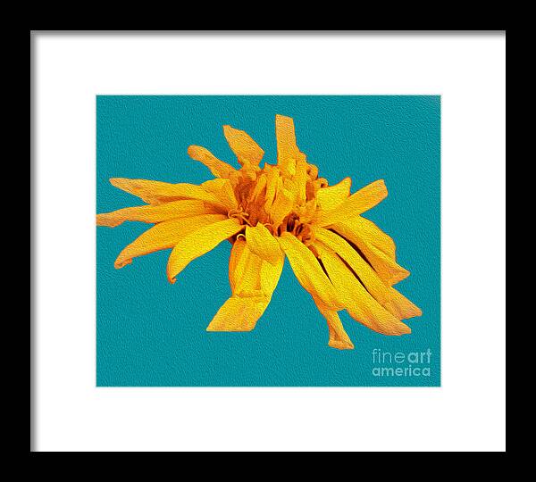 Yellow Artistic Flower and Blue Background - Framed Print