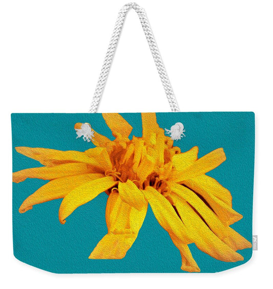 Yellow Artistic Flower and Blue Background - Weekender Tote Bag