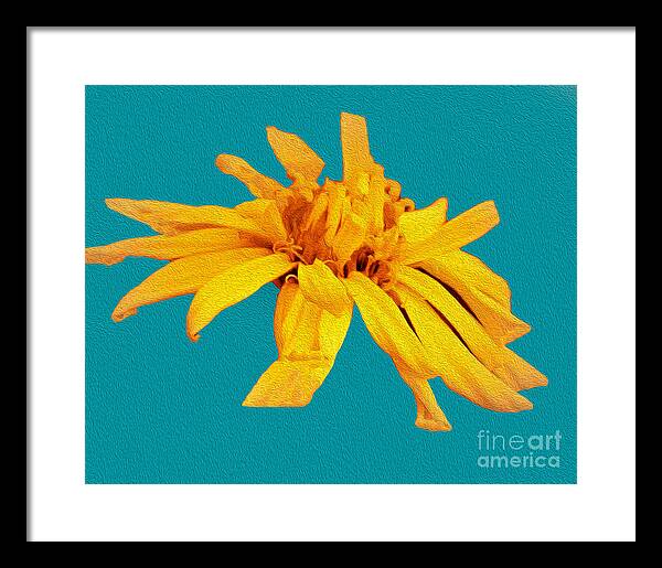 Yellow Artistic Flower and Blue Background - Framed Print
