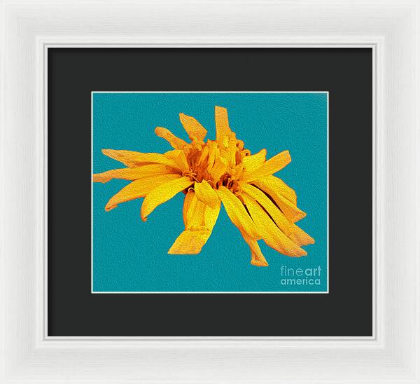 Yellow Artistic Flower and Blue Background - Framed Print