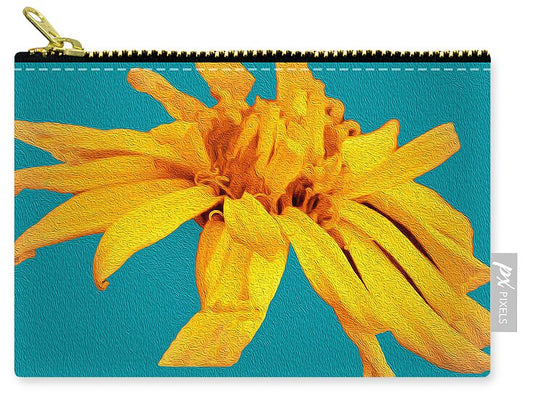 Yellow Artistic Flower and Blue Background - Zip Pouch