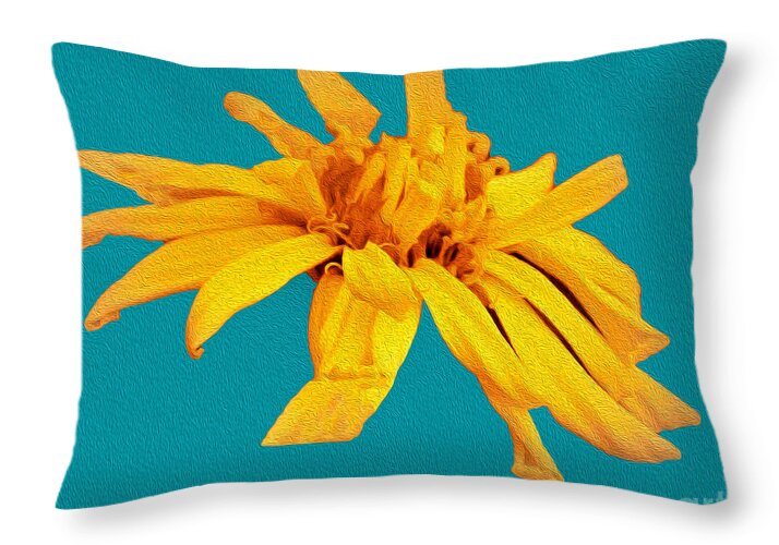 Yellow Artistic Flower and Blue Background - Throw Pillow