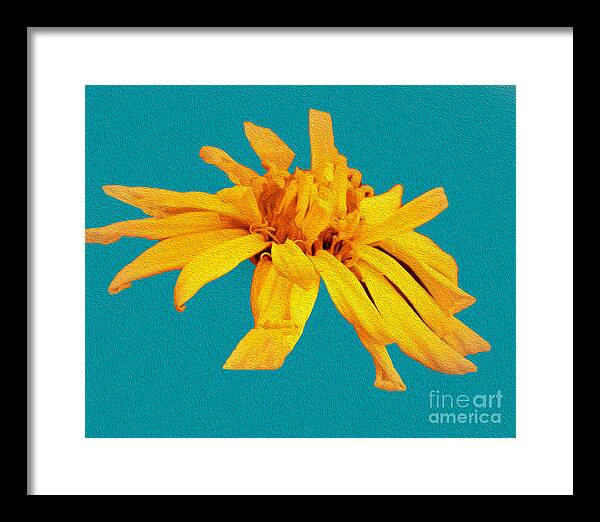 Yellow Artistic Flower and Blue Background - Framed Print